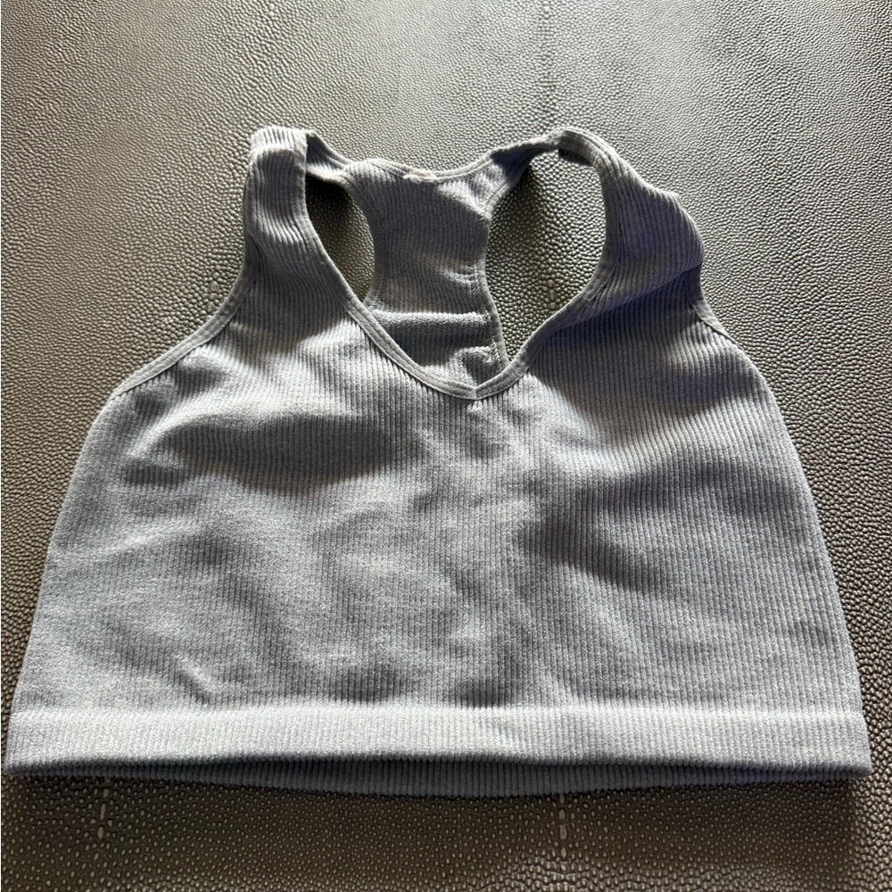 Gray Ribbed Sports Bra